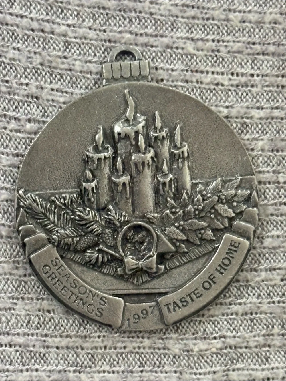 Vintage Taste of Home signed silver tone 1997 round ornament